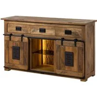 Massivmoebel24 Sideboard RAILWAY LUX (Massivholz), Mango / Altholz 150x45x90 natur lackiert RAILWAY LUX #100