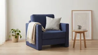 BRUNO Schlafsessel 70cm in Blau | praktische Größe | stabiles Massivholz & Boxspringkomfort