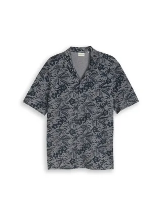 Tom Tailor - Regular Fit Piqué Hemd mit Allover-Print navy palm hibiscus design - Gr. - XL