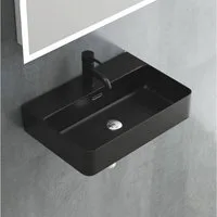 Alpenberger Waschbecken 60 cm Breit - Aufsatzwaschbecken Eckig mit Nano - Schwarz (Hängewaschbecken, Handwaschbecken), schwarzes Waschbecken - Waschtisch schwarz matt