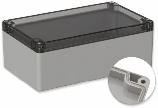 POLLIN, Polycarbonat Gehäuse, 200 x 120 x 75 mm, IP66, Lichtgrau, Glasklarer Deckel