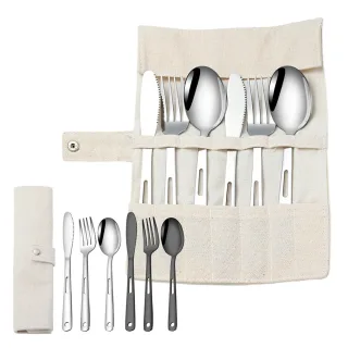 IPRee 7PCS Stainless Steel Camping Cutlery Set Portable Travel Picnic Utensils Fork Spoon Outdoor Dinnerware for Hiking