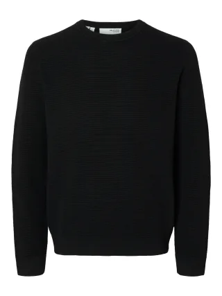 selected men - SLMROSS LS KNIT STRUCTURE CREW NECK NOOS Black - Gr. - XL