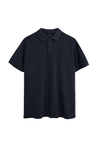 Stückgefärbtes Poloshirt marineblau mit gesticktem Rigby Go Logo