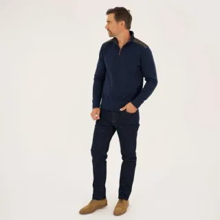 Harris Tweed Rippstrick-Pullover mit Reißverschluss, Herren,  Blau, Baumwolle/Polyester/Baumwoll-Mischung, by Lands' End