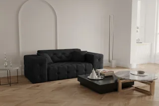 LAGERDEAL Sofa Designersofa CHANTAL 2-Sitzer in Stoff Opera Velvet Schwarz