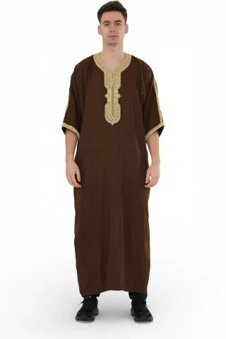 Herren Ramadan Brown Marokkanische Thobe Robe Djellaba Gandoura Eid Jubba- HM67