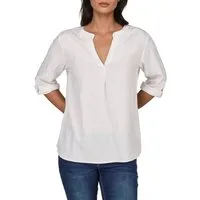 DENIMFY Hemdbluse Damen Leinen Bluse DFSara Regular Fit Tunika mit V-Ausschnitt und Serafino Kragen