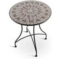 Raburg Gartentisch Mosaiktisch, Balkon- und Terrassentisch, 60 cm Ø, 72 cm hoch, Mayla (rund), liebevolle Handarbeit, Mosaikmuster, schwarzes Metallgestell