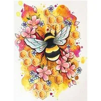 LA CUTE Malen nach Zahlen 5D Diamant Painting Biene Set für kreative DIY-Dekoration 30x40cm (5D Diamant Painting Bastelset für Kinder & Erwachsene, Komplettes DIY-Set mit Zubehör & farbigen Strasssteinen), Leinwand mit Klebefläche & 20–30 % mehr rund