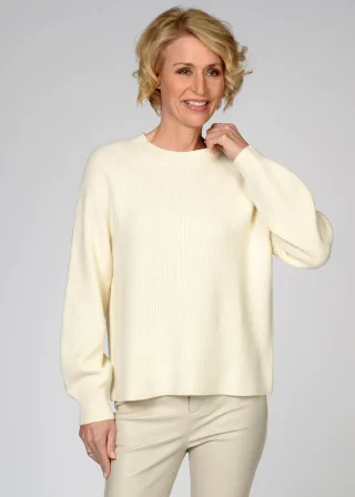 CLARINA - Rdh.-Pullover, 1/1 Arm, uni offwhite - Gr. - 46