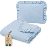 Babydecke Musselin Decke Baby Set 75x60 cm + Kissen 40x30 cm mit Rüschen, Totsy Baby