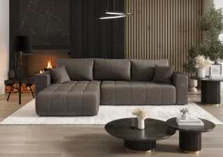 Ecksofa Schlafsofa CAMILA Stoff Monolith Schokobraun Ottomane Links