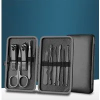 TPFBeauty Maniküre-Pediküre-Set mit Etui, 10-tlg., Nagelschere, Nagelknipser, Pinzette uvm. Nagel Set, Edelstahl Maniküre Set Pediküre Set in Aufbewahrungs-Etui - Schwarz
