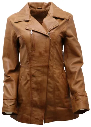 Damen-Bikerjacke aus Leder in Md-Länge – Okehampton