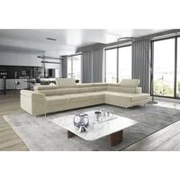 thematys Ecksofa ASTON LONG 355 x 204cm mit Schlaffunktion & Bettkasten – L-Sofa, mit 4 verstellbaren Kopfstützen, Cord (Poso) oder Samt (Monolith), - XXL Wohnlandschaft im modernen Design