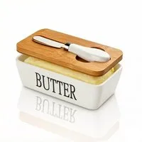 Fine Life Pro Butterdose Butterdose mit Buttermesser & Holzdeckel – 350ML, Doppelt versiegelt
