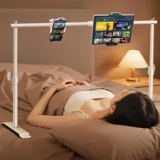 Dual-pod Adjustable Tablet and Phone Bed Mount 360° Rotation Aluminum Alloy Holder for Phone for iPad Hands Free Univers