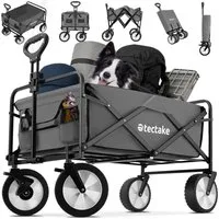 tectake Bollerwagen Faltbarer Handwagen Leon mit Bremsen, Belastbarkeit 80kg (1 Transportwagen, 1-tlg., 97L Volumen in Grau), abnehmbarer Stoffeinsatz mit 2 Netztaschen, gepolsterter Griff