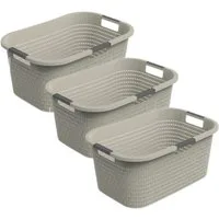 ROTHO Wäschekorb 3er-Set Wäschebox 40L COUNTRY, ergonomische Wäschebehälter mit Griffe