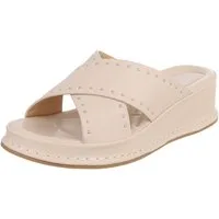 Ital-Design Damen Pantolette mit Nieten und Keilsohle Plateausandaletten (91971077) Keilabsatz/Wedge Keilsandaletten in Beige