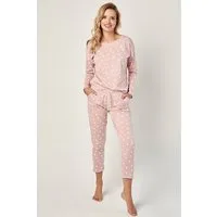 Mademoiselle Sommeil Capri-Pyjama 3/4 Schlafanzug mit langarm Oberteil in altrosa mit Punkten (2 tlg., 1 Stück)