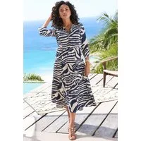 LASCANA Maxikleid mit Animalprint und kurzer Knopfleiste aus Webware, 3/4-Ärmel Sommerkleid in lockerer Passform, Kaftankleid mit weitem Rockteil