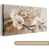 OneMillionCanvasses® Leinwandbild Panorama Blumen - Natur - Weiß - Blüte - Abstrakt, Fotodruck (1 St), Wandbild, Deko Schlafzimmer Wohnzimmer Flur 40x20 cm