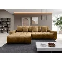 Muffo Ecksofa PIANO, elegante vertikale Nähte, Bettzeugablage, Schlaffunktion 234x137, Lose Rückenkissen