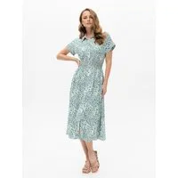 Passioni Hemdblusenkleid mit floralem Muster Hemdblusenkleid mit gesmockter Taille und grünem Muster