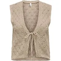 ONLY Cardigan Ärmellos V-Ausschnitt Häkelmuster Zierschleife Design (1-tlg) ONLCHILI S/L STRING VEST KNT NOOS