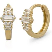 Suzan Gold Creolen-Set 375er Gold Creolen – Kristall Creolen mit Zirkonia aus Echtgold, Gelbgold 375, Zirkonia-Steine