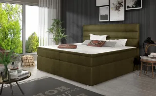 Boxspringbett Schlafzimmerbett FESTO 140x200cm Stoff Monolith Olivgrün