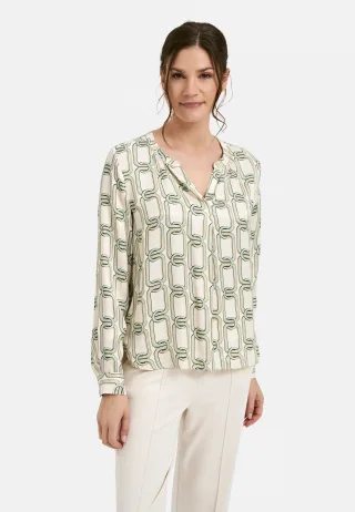 Milano Italy - Blouse w neckpanel, V-neck, gathering at neckopening, 1/1 sleeves - Gr. - 36