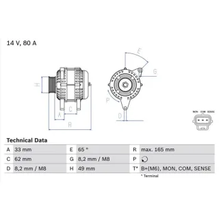 Bosch Lichtmaschine 80A Ford Focus 1 0986044671