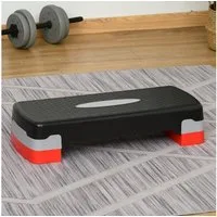 HOMCOM Stepper Steppbrett Aerobic Stepper 2-Stufig Höhenverstellbar, Rutschfest (Fitness Heimtrainer, 1-tlg., Stepper), für Zuhause Heim Büro, Schwarz+Grau+Rot