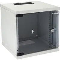 HMF Serverschrank Netzwerkschrank, Serverschrank 10 Zoll, 6 HE, 300 mm Tiefe, Voll montiert, Glastür, Lichtgrau