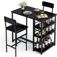 GarveeMore Essgruppe Ktichen Tisch mit 2 Stühlen für Küche & Esszimmer, Bartisch Esstisch mit 2 Gepolsterter Sitz und 3 Ablagen
