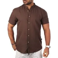 CARISMA Kurzarmhemd Herren Leinen Baumwoll Mix Casual Hemd 9337 Regular Kurzarm Stehkragenkragen Uni