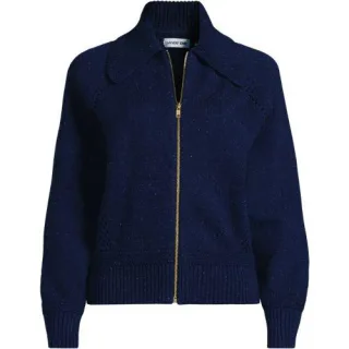 Baumwoll-Zippercardigan mit großem Kragen DRIFTER für Damen, Damen, size: regular, Blau, Baumwolle, by Lands' End