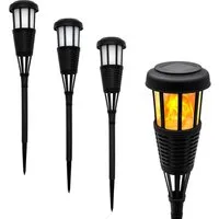 Spetebo LED Gartenfackel in Rattan Optik - Solarleuchte 48 x 10 cm, Solarlampe, LED fest integriert, warm weiß, mit Flackereffekt