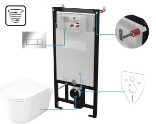 Neuesbad Wand-WC RIMLESS + WC-Sitz + Vorwandelement + CONTROL BUTTON SLIM Chrom NB1DECDJS6ZPW1