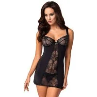 Obsessive Negligé Heartina Negligé und Tanga - schwarz (2-tlg) Spitze, transparent