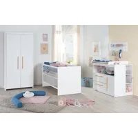 roba® Babyzimmer-Komplettset Lilo 3-teilig - Weiß - Aus Holz - Klassisches Design, Mitwachsend durch Höhenverstellung, Schlupfsprossen, offenes Fach
