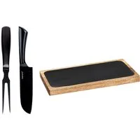 WENKO Servierbrett Modell Ava mit Fleischgabel & Messer, Edelstahl, Massivholz, (Set, 3-St), Tranchierset, Schneidebrett aus FSC® zertifiziertem Akazienholz
