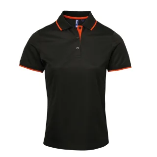 Premier Womens/Ladies Contrast Coolchecker Polo Shirt (Schwarz/Orange)
