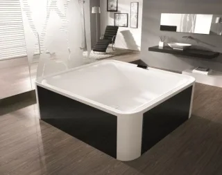 Hoesch Badewanne Ergo+ Quadrat 2075x1950 freistehend Weiss/Chrom/Glas Schwarz 6444.010305552