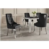 riess-ambiente Esszimmerstuhl MODERN BAROCK DELUXE schwarz / silber - Samt, Edelstahl, mit Löwenkopf (Einzelartikel, 1 St), Polsterstuhl mit Knopfheftung- ideal für glamouröse Küchen & Esszimmer