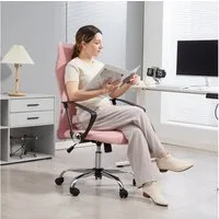 HOMCOM Bürostuhl Ergonomischer Schreibtischstuhl mit Wippfunktion Netzbespannung (Höhenverstellbarer Drehstuhl, 1 St), 63 x 61 x 109-119 cm Rosa