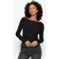 SASSYCLASSY Langarmshirt Pointelle Langarmshirt für Damen Feminines Top mit Lochmuster, gewelltem Saum und U-Boot Ausschnitt